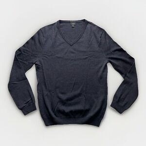 J Crew Merino Wool Sweater Mens M Gray Slim Fit V Neck Long Sleeve Preppy Casual